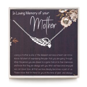 RareLove Sympathy Gifts for Loss of Mother,Bereavement Condolence Gifts,Remembrance Gifts,925 Sterling Silver Angel Wing Heart Pendant Necklace,Sorry for Your Loss Gift Memorial Gifts