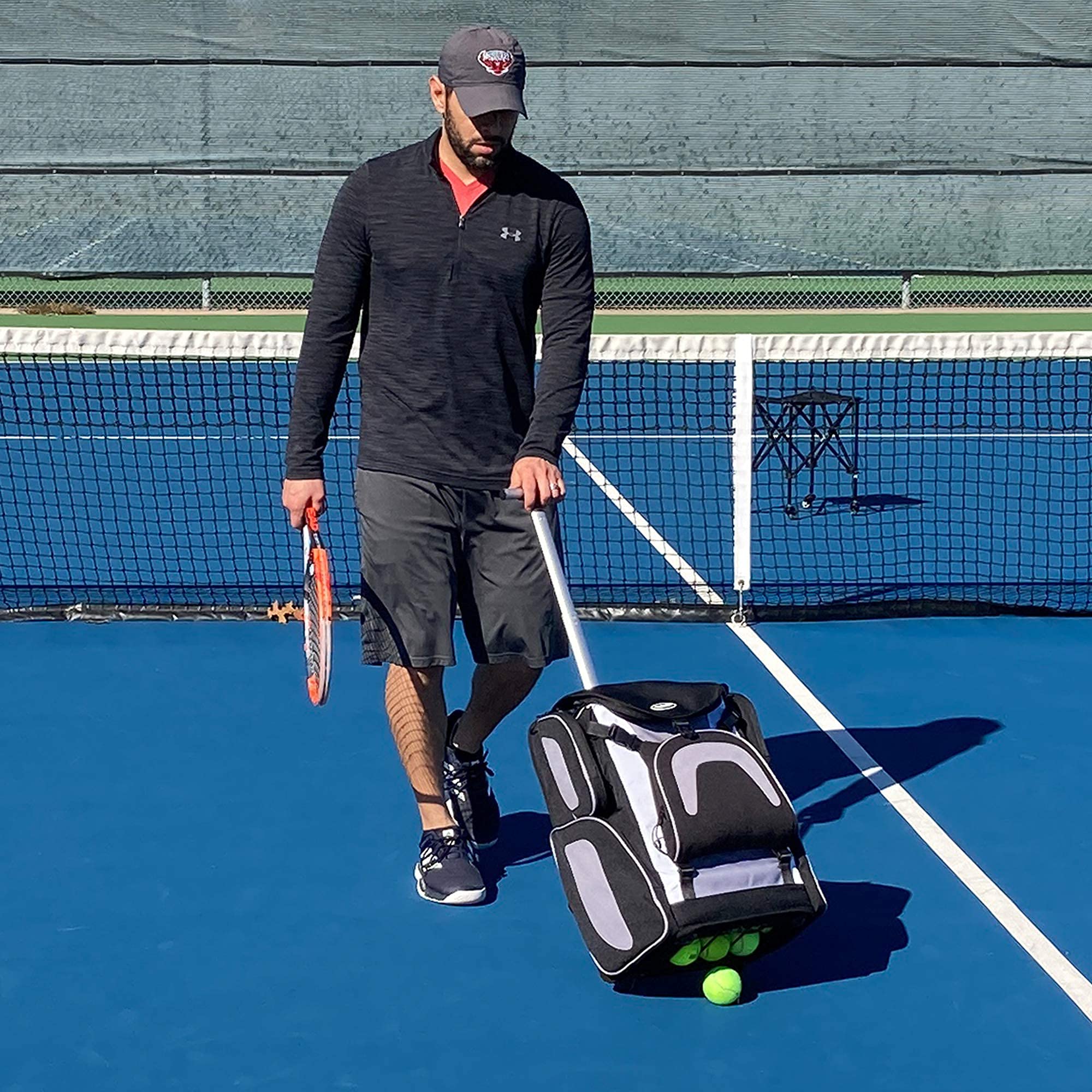 Rover Sports Packhopper Deluxe Tennis Ball Cart - This Tennis Racket Bag and Tennis Ball Hopper In One Converts To A Wheeled Tennis Ball Basket Cart and Tennis Ball Picker Upper