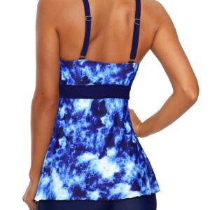 American Trends Two Piece Swimsuits for Women Tummy Control Tankini Top with Boyshorts Plus Size Sporty Bathing Suits Blue 12-14