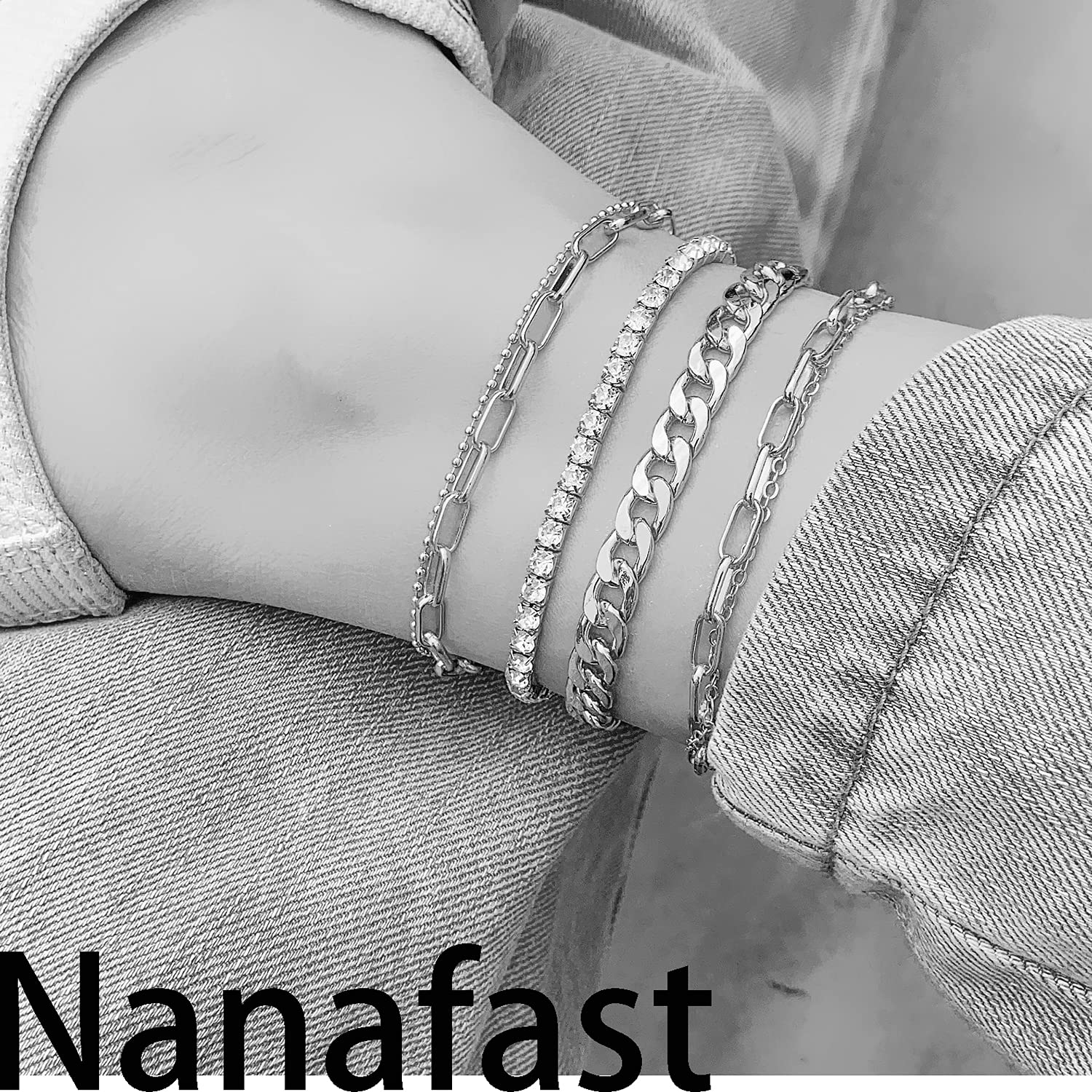 Nanafast 4-6PCS Ankle Bracelets Set for Women Gold Boho Beach Anklet Chain Adjustable Foot Jewelry Extremely Simple Style-4PCS-Silver