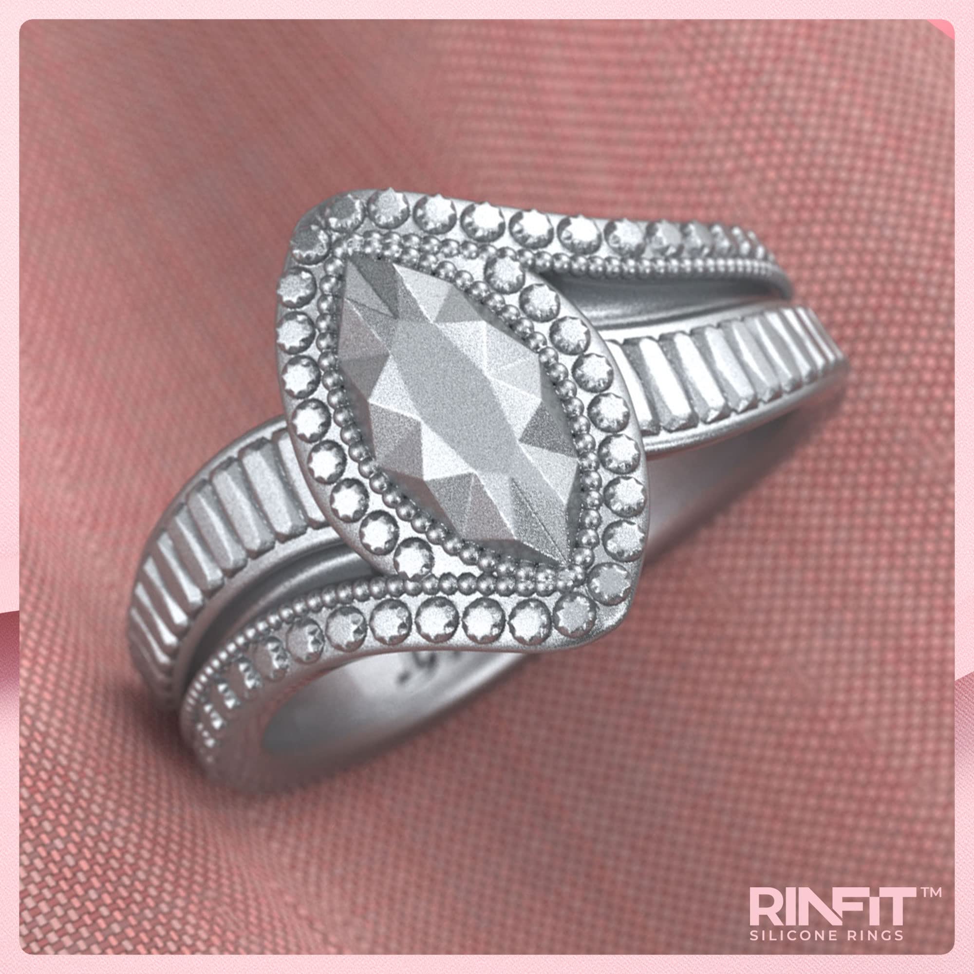 Rinfit Silicone Rings for Women - Promise Silicone Ring Women - Rubber Wedding Rings - Marquise Silicone Wedding Bands Women - Patented Design - Black, Size 6