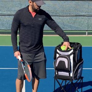 Rover Sports Packhopper Deluxe Tennis Ball Cart - This Tennis Racket Bag and Tennis Ball Hopper In One Converts To A Wheeled Tennis Ball Basket Cart and Tennis Ball Picker Upper