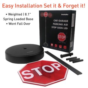 SECURITYMAN LED Stop Sign for Garage Parking Assist [Upgraded Base] - Large 7" Sign, Bright Red LEDs, Adjustable Height - Garage Car Stop Indicator That Lights Up