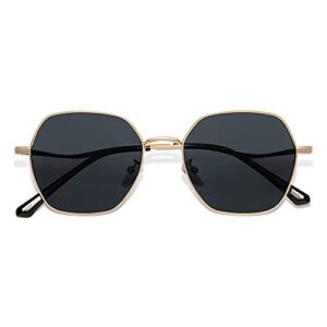 sojos hexagon square polarized sunglasses for women men retro gold rim wire frame polygon shades sj1101, gold frame/grey lens