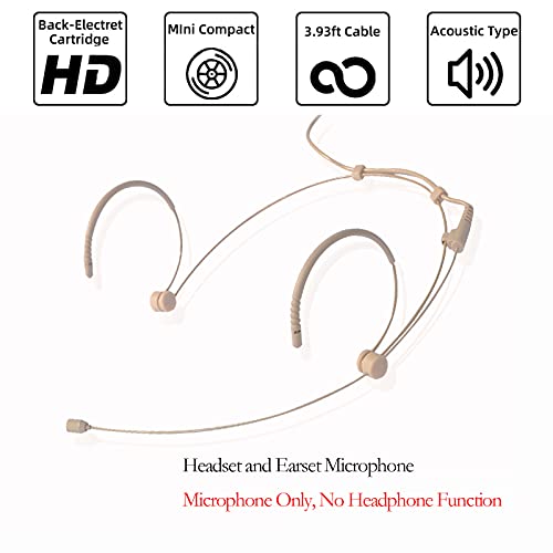 Sujeetec Headset Microphone Discreet Headworn Ear Hook Earset Over The Ear Mic for Sennheiser Wireless Transmitter, Ideal for Lectures, Live Performance, Theater, Podcasts – Beige