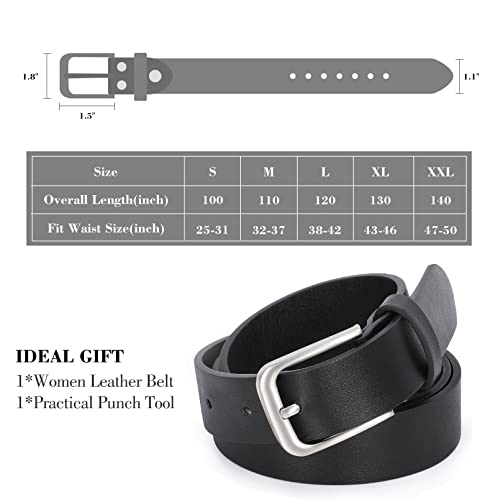 WHIPPY Women Casual Leather Belt for Jeans, Fashion Ladies Waist Dress Belt (Fit Waist Size 32-37 Inches, Black)