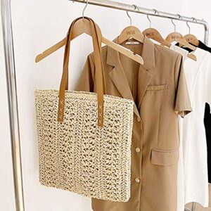 ZLM BAG US Women Straw Crochet Tote Bohemian Summer Beach Bag Large Handmade Shoulder Bag (Beige)