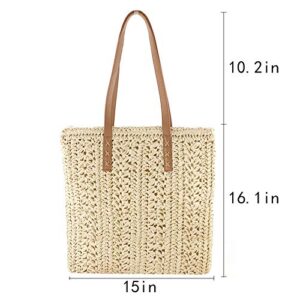 ZLM BAG US Women Straw Crochet Tote Bohemian Summer Beach Bag Large Handmade Shoulder Bag (Beige)