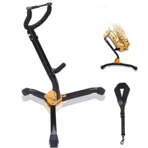 Foldable Saxophone Stand, Alto/Tenor Sax Stand Metal Triangle Base Cotton Strap