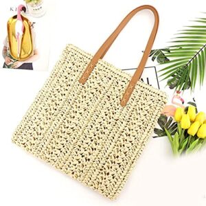 ZLM BAG US Women Straw Crochet Tote Bohemian Summer Beach Bag Large Handmade Shoulder Bag (Beige)