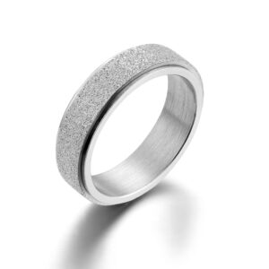 wlpciv anxiety ring for women men stainless steel spinner ring fidget band rings sand blast glitter finish rings for stress relieving wedding promise ring, silver size 7