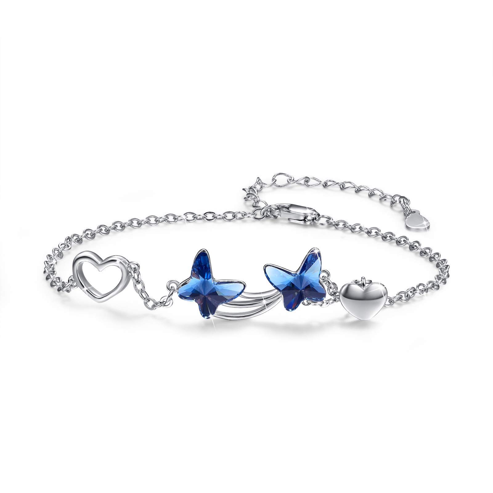 MEDWISE Butterfly Bracelets for Women Sterling Silver Butterfly Bracelets with Blue Crystal Animal Adjustable Bracelets Butterfly Wrist Bracelets Jewelry Christmas Gifts for Women