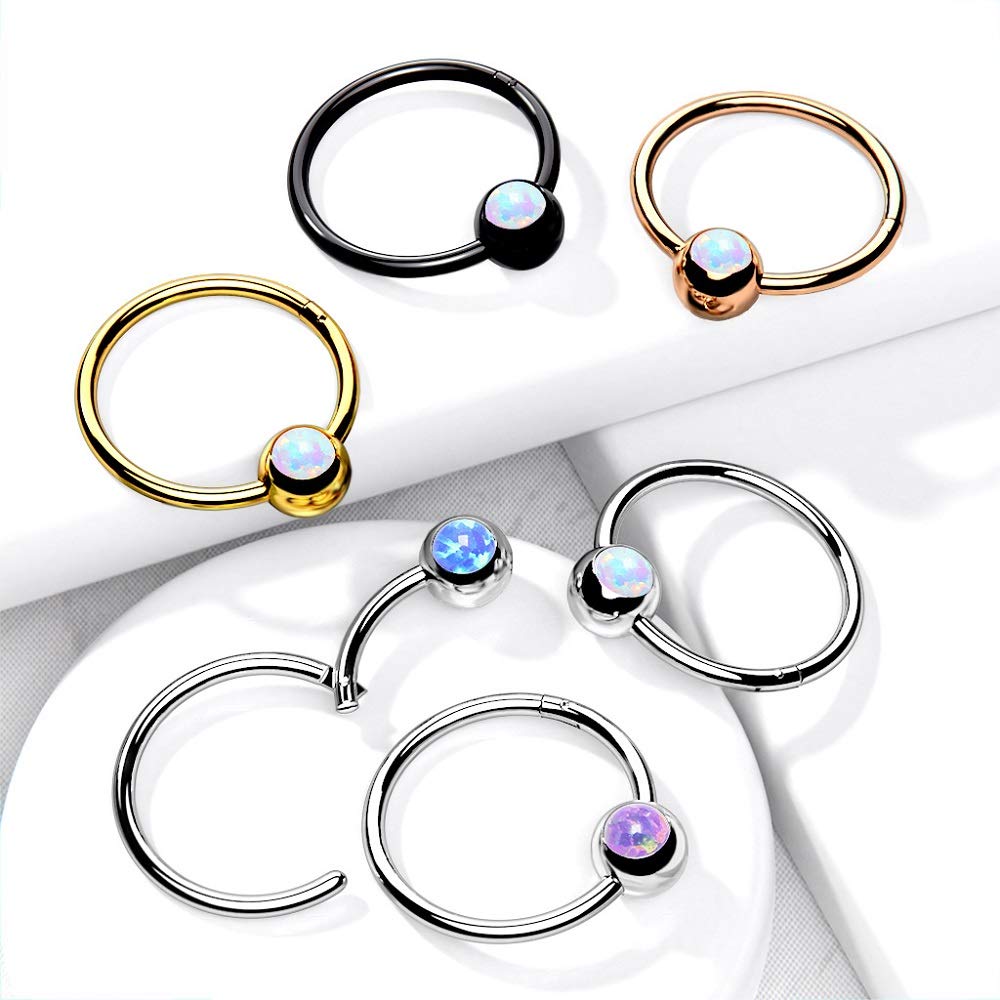 Pierced Owl 16GA Stainless Steel Synthetic Opal Ball Cartilage Helix Daith Septum Hinged Segment Ring (Silver Tone/Purple, 10mm Diameter)