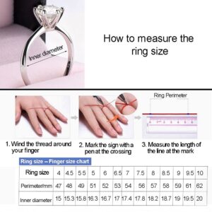 Voogueme 2.0 Carat Selection Six-Prong Solitaire Moissanite Engagement Wedding Anniversary Promise Rings in Solid Sterling Silver Ring for Women with Gift Box