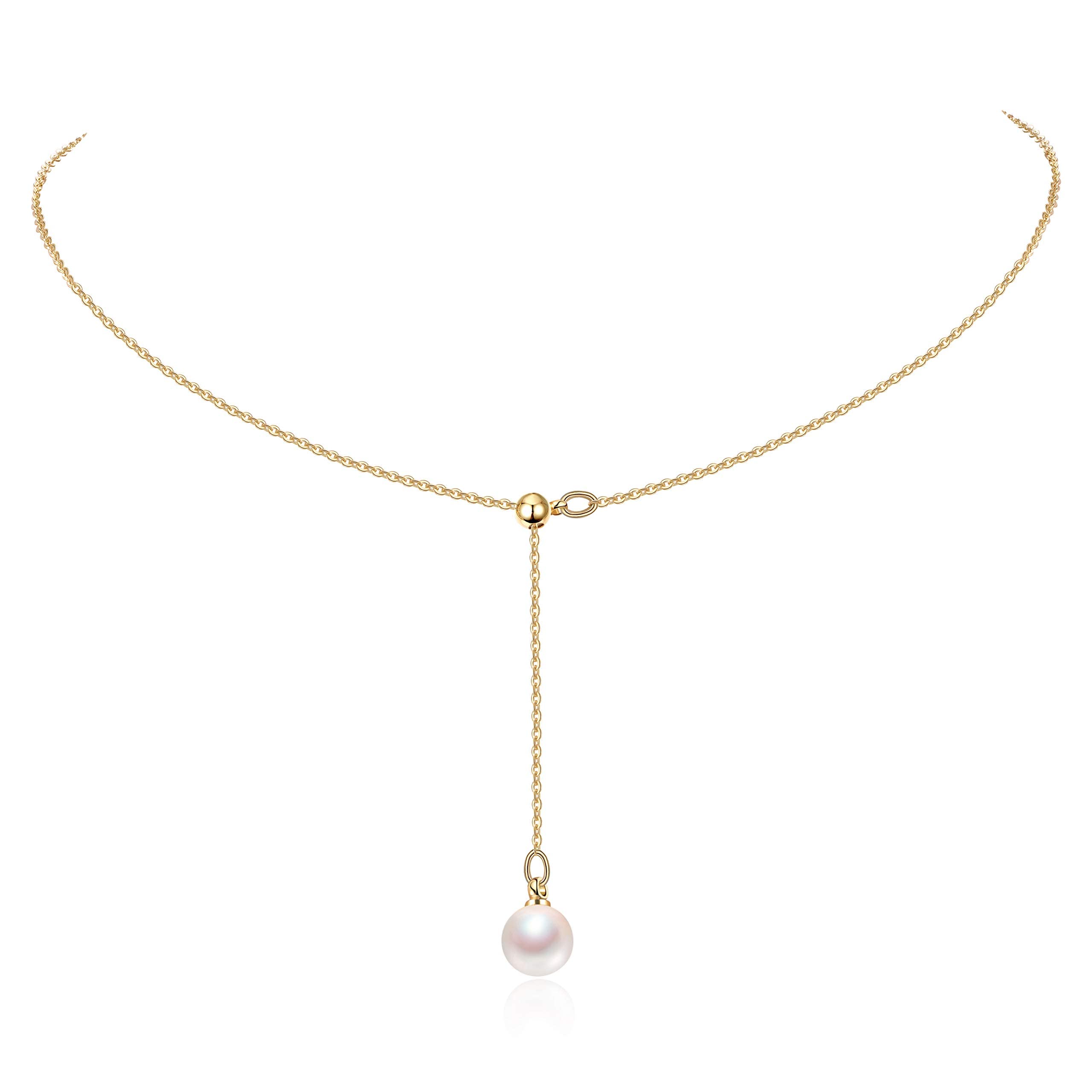 Cowlyn Y-Shaped Necklace 18K Gold Dainty Pearls Pendant Drop Long Chain Jewelry for Women