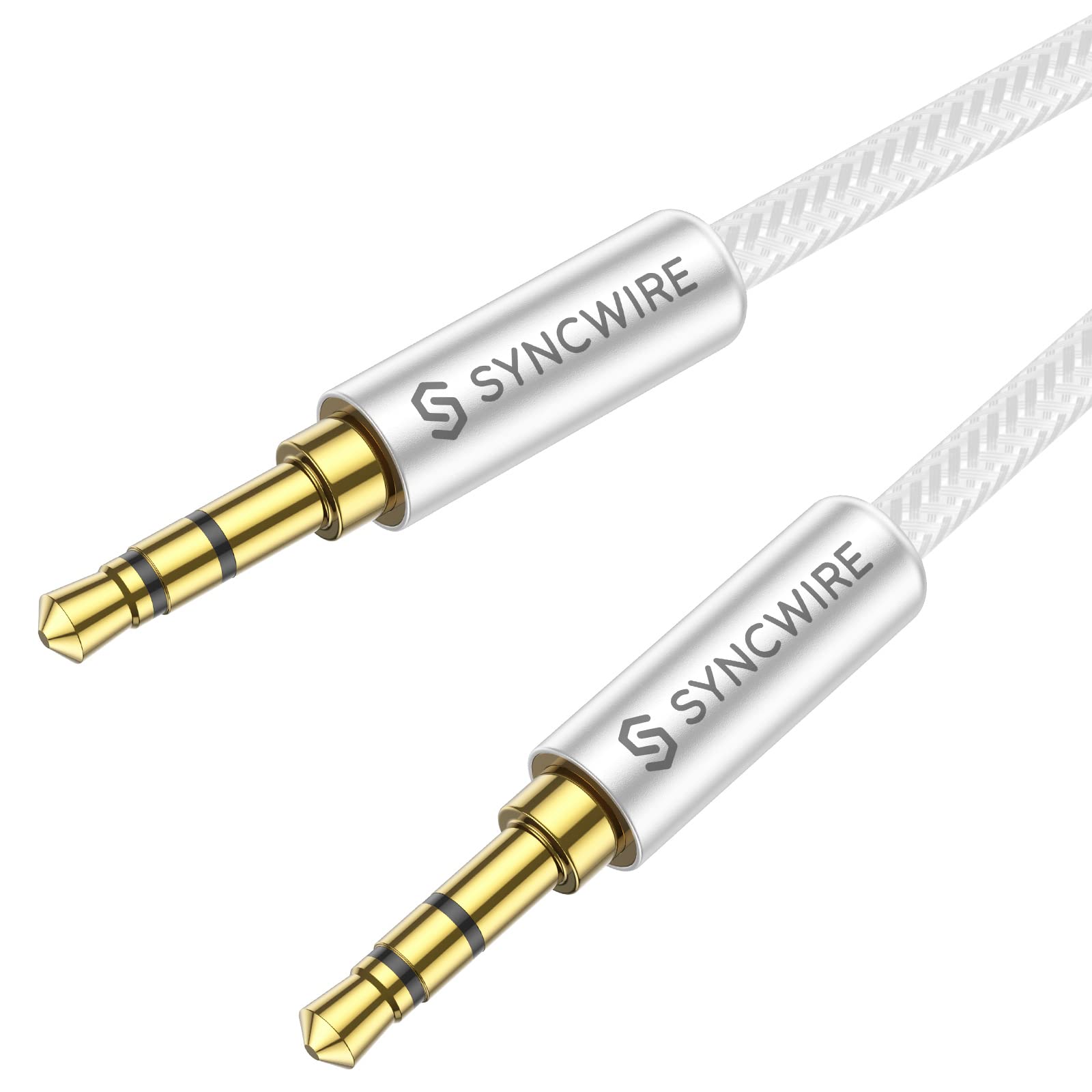 Syncwire 3.5mm Audio Cable, Aux Cable (1.6ft/0.5m) Auxiliary Cord Stereo Jack Male to Male Nylon Braided Audio Cord for Car, Headphone, Home Stereos, Speaker, iPhones,Tablets, Echo&More Silver