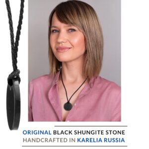 QUANTHOR Shungite Stones Protection Necklace | Authentic from Karelia Shungite Crystal with Carbon Fullerenes | Bad Energy Protection Shungite Necklace (Round)