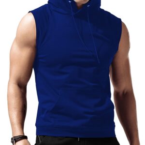 Aixdir Sleeveless Shirts for Men Casual Hoodie Tank Tops Gym Workout with Pocket Royal Blue L