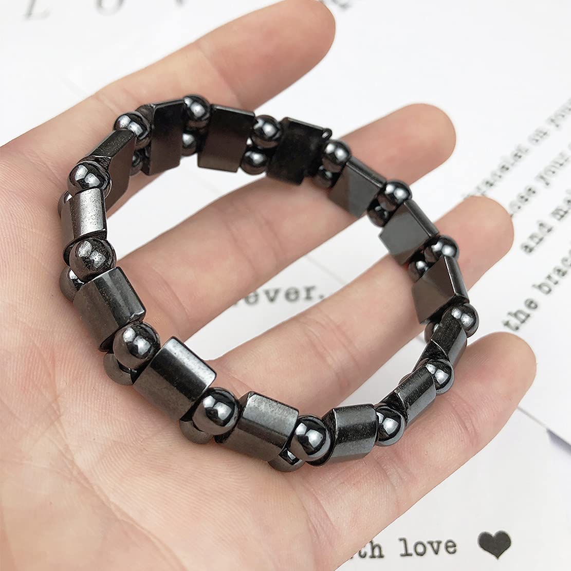 WAINIS 8 Pcs Hematite Bracelet Set for Men Women Stretch Round Bead Stone Bracelet Unisex Jewelry Gift