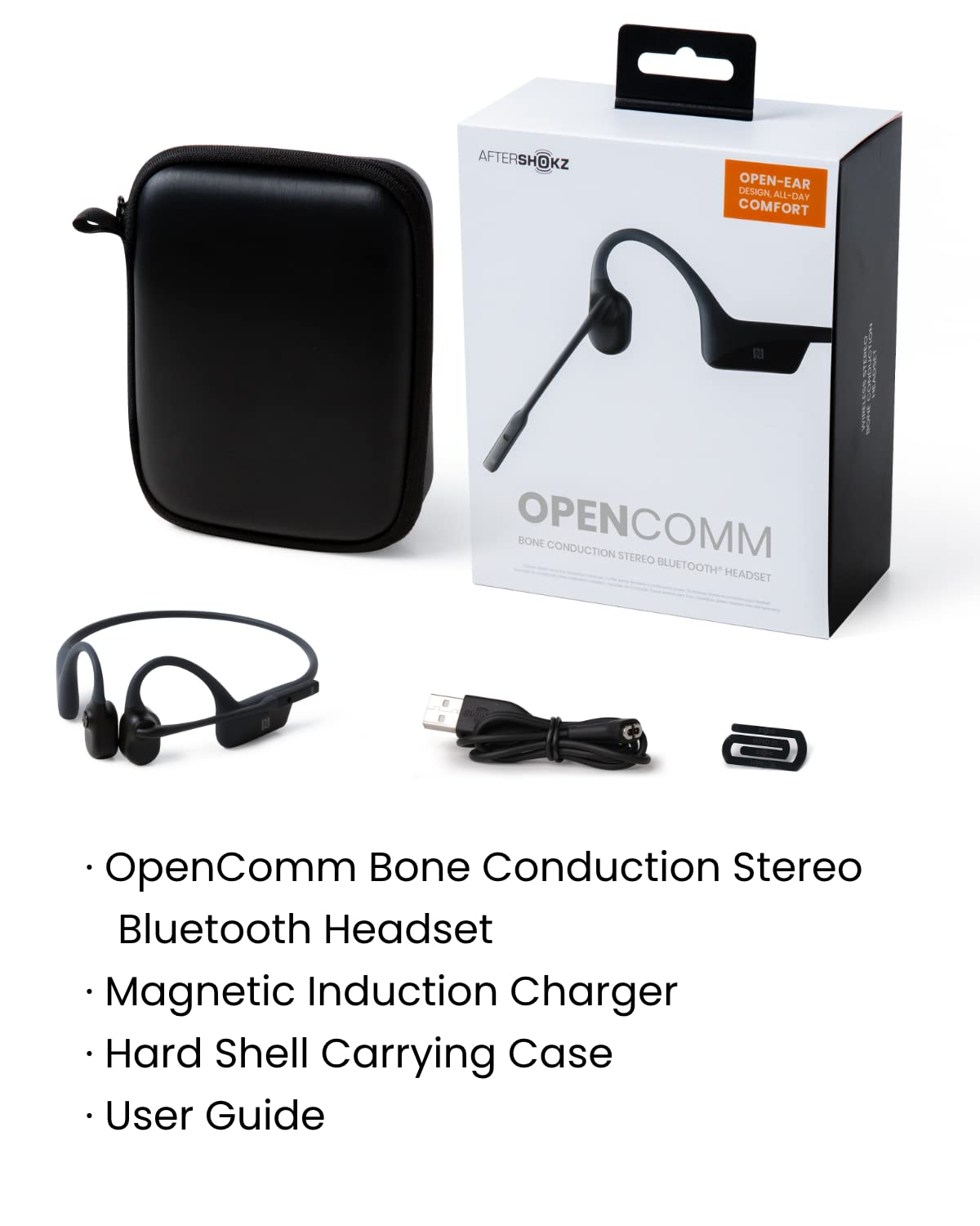 Aftershokz OpenComm (Rebranded as Shokz OpenComm) Wireless Stereo Bone Conduction Bluetooth Headset with Noise-Canceling Boom Microphone for Office Home Business Trucker Drivers Commercial Use, Black