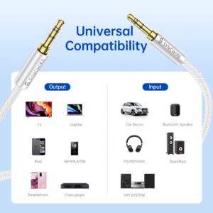 Syncwire 3.5mm Audio Cable, Aux Cable (1.6ft/0.5m) Auxiliary Cord Stereo Jack Male to Male Nylon Braided Audio Cord for Car, Headphone, Home Stereos, Speaker, iPhones,Tablets, Echo&More Silver