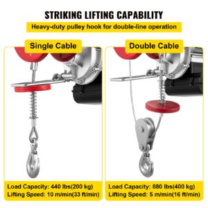 VEVOR 880LBS Electric Winch, Steel Electric Lift, 110V Electric Hoist With Wireless Remote Control