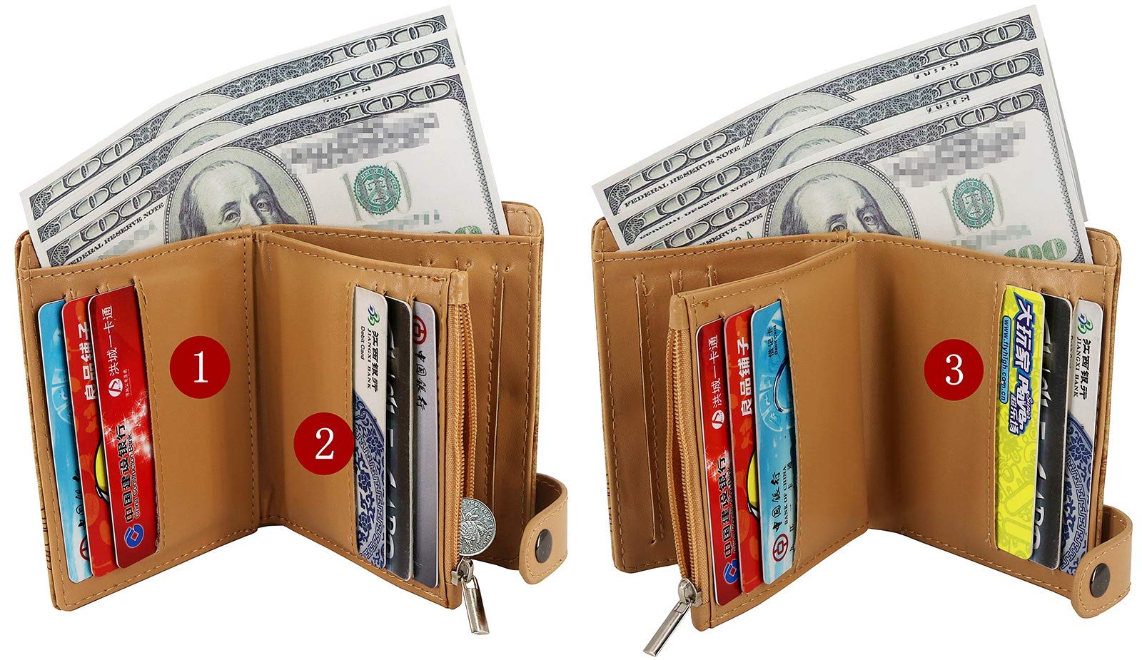 Roffatide Anime Luffy Wallets for Boys Bi-Fold Short Faux Leather Wallet Travel Slim Wallet with Zip Coin Pocket Khaki