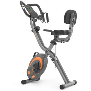 leikefitness folding stationary bike recumbent exercise bike w/arm resistance bands-pulse sensor-lcd monitor and easy to assemble indoor cycling bike 2280 (grey)