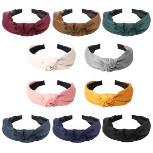 TOBATOBA Knotted Headbands for Women 10 Pack Solid Color Headbands for Women Head Bands Diademas Para Mujer De Moda Wide Knot Headbands Elastic Hairband Hair Accessories for Women and Girls