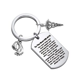 ujims obgyn appreciation gift gynecologist keychain with baby footprint charm thank you jewelry for delivery nurse (gynecologist keychain)