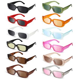 Frienda 12 Pack Rectangle Sunglasses for Women Retro Vintage Sunglasses Square Aesthetic Sunglasses for Woman Man(Elegant Colors)