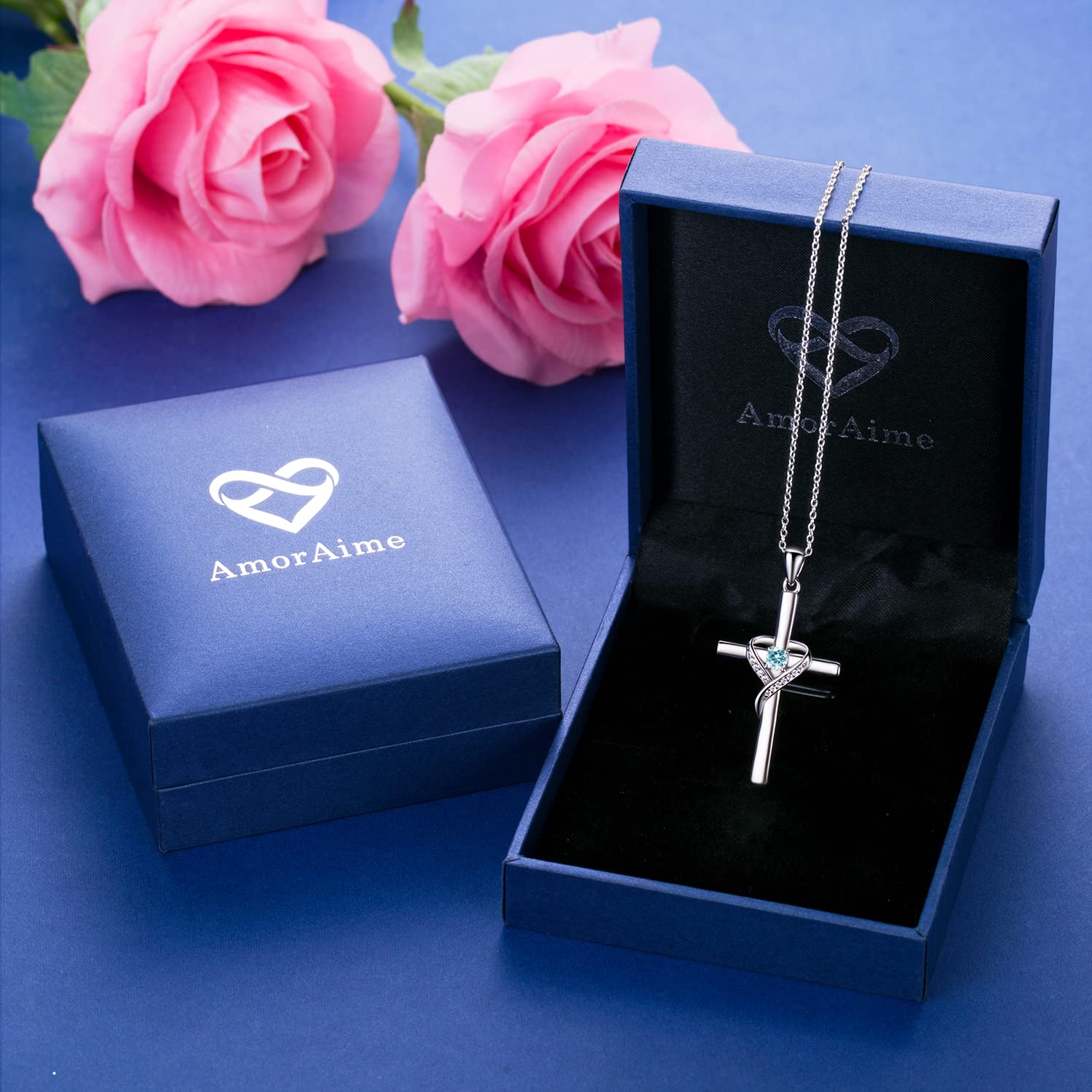 AmorAime 925 Sterling Silver Cross Necklaces for Women Heart Necklaces for Festival, Vacation or Holiday