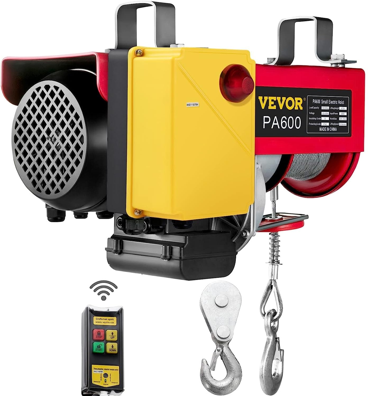 VEVOR Electric Hoist, 1320LBS Electric Winch, Steel Electric Lift, 110V Electric Hoist with Wireless Remote Control