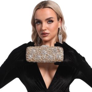 Boutique De FGG Fancy Flower Clutch Handbag Women Evening Bags and Clutches Formal Bridal Crystal Clutch Purse (Small,Gold&Silver)