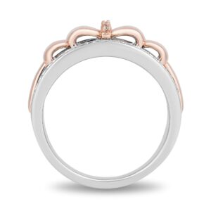 Jewelili Enchanted Disney Fine Jewelry 14K Rose Gold Over Sterling Silver 1/5 Cttw White Diamonds Snow White Bow Ring Size 9