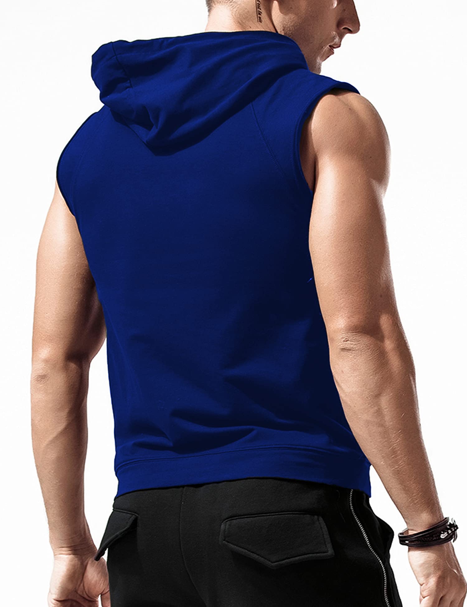 Aixdir Sleeveless Shirts for Men Casual Hoodie Tank Tops Gym Workout with Pocket Royal Blue L