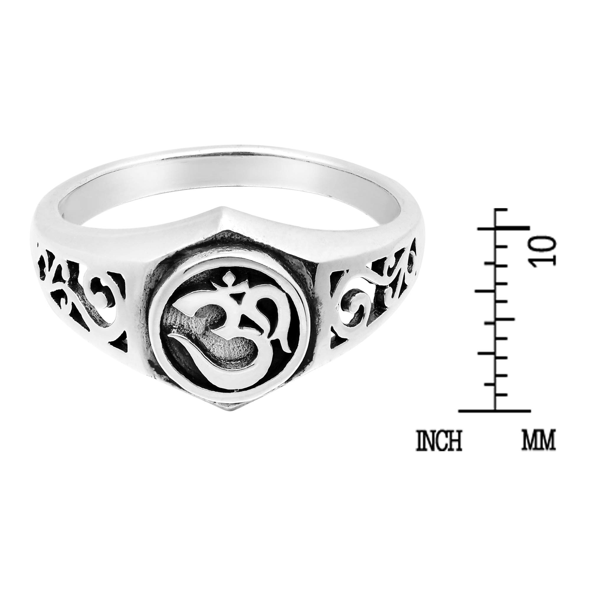 AeraVida Spiritual Om or Aum Symbol with Filigree Accents .925 Sterling Silver Ring (10) | Religious Hinduism Ring for Women | Fashion Jewelry