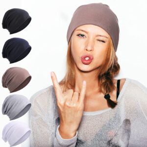 5 Pcs Unisex Slouchy Beanie Hats for Men Women Summer Beanie Hats Lightweight Baggy Dwarf Soft Chemo Sleep Caps(Dark Colors)