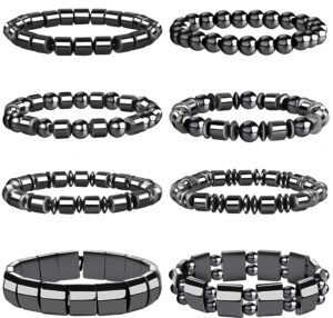 wainis 8 pcs hematite bracelet set for men women stretch round bead stone bracelet unisex jewelry gift