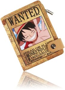 roffatide anime luffy wallets for boys bi-fold short faux leather wallet travel slim wallet with zip coin pocket khaki