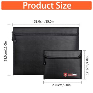 2 Pcs Fireproof Document Bags, File Storage Organizer Bag 15 x 11in/9 x 7 in Set Non-Itchy Silicone Coated Fire Resistant Bag for File Cash Jewelry Money and Valuables