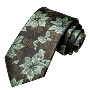 Dubulle Mens Tie Set Solid Paisley Silk Striped Necktie for Men with Cufflinks Tie and Pocket Square,A Sage Green