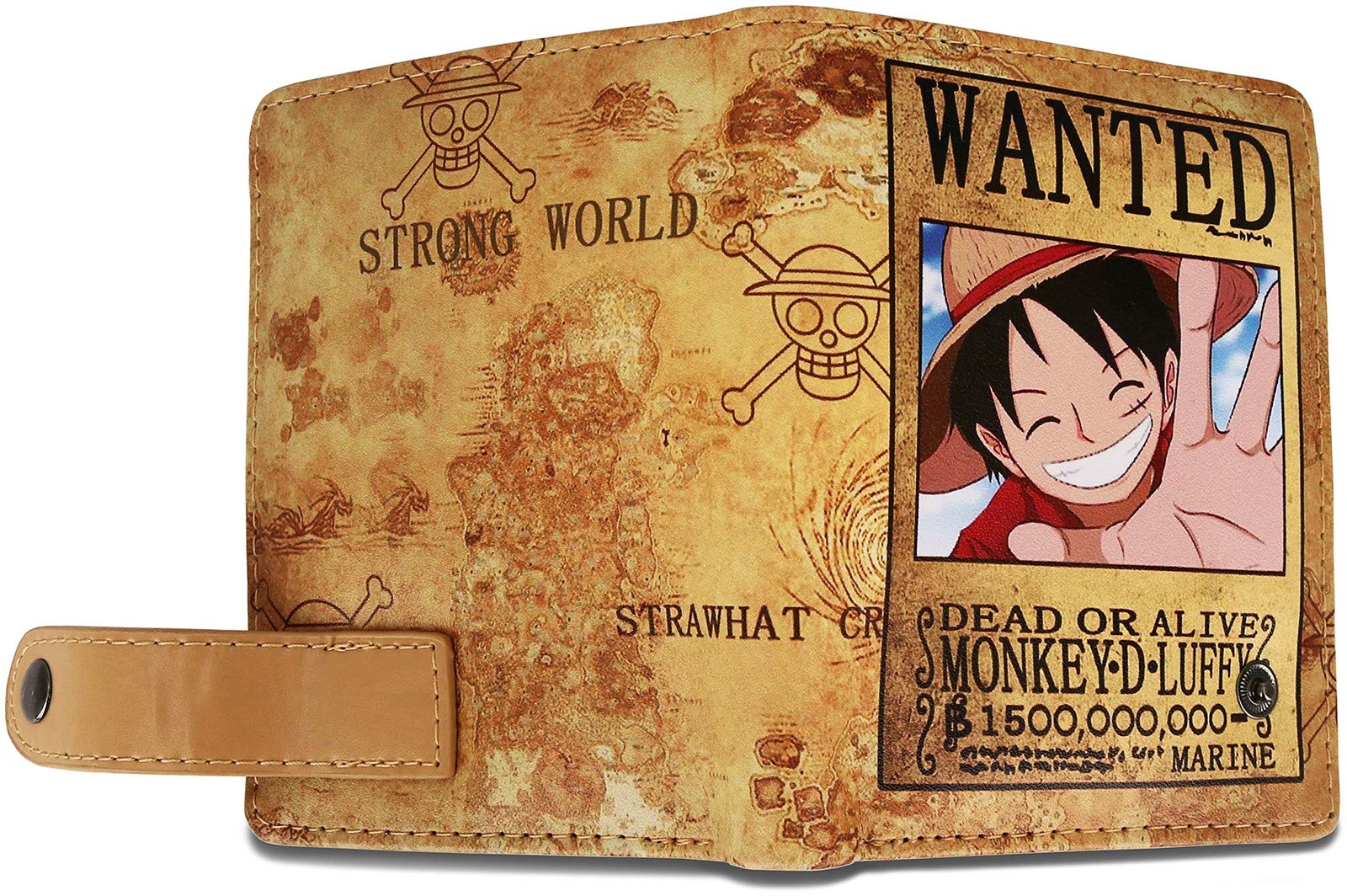 Roffatide Anime Luffy Wallets for Boys Bi-Fold Short Faux Leather Wallet Travel Slim Wallet with Zip Coin Pocket Khaki