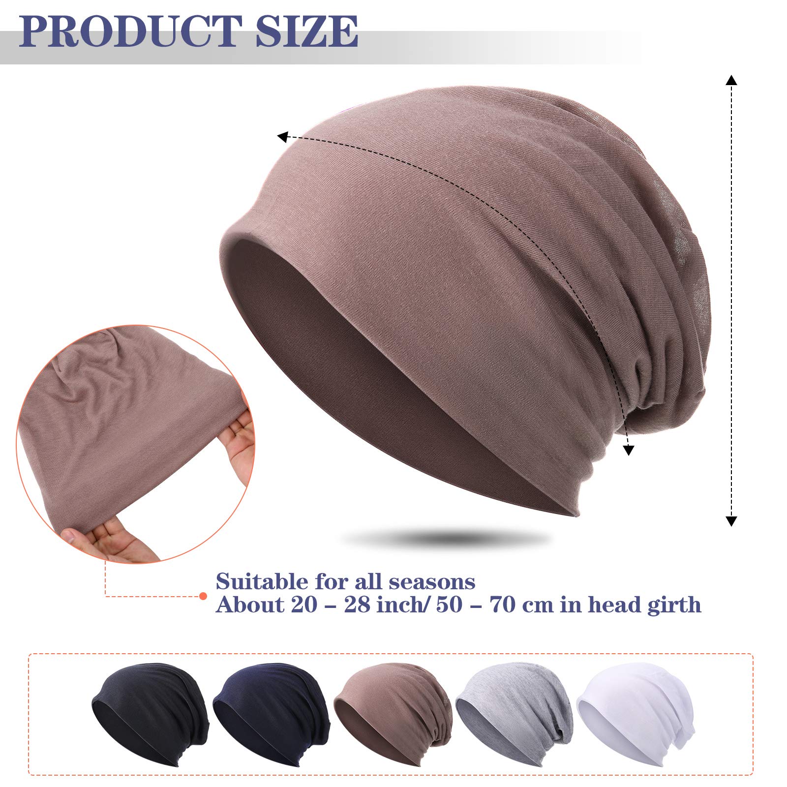 5 Pcs Unisex Slouchy Beanie Hats for Men Women Summer Beanie Hats Lightweight Baggy Dwarf Soft Chemo Sleep Caps(Dark Colors)