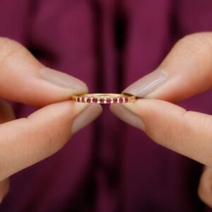 Rosec Jewels Ruby Eternity Band Ring for Women, AAA Quality, Certified Ruby Stackable Anniversary Ring, 14K Yellow Gold, Size:US 6.00