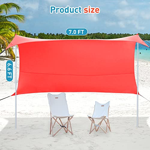 Beach Tents Pop Up 4-5 Person UPF50+, Popup Canopy Shade Camping Sun Shelter Portable with Carrying Bag, Outdoor Sunshade for Trips, Fishing or Grass Picnic (7x7 Ft 2 Pole, Orange)