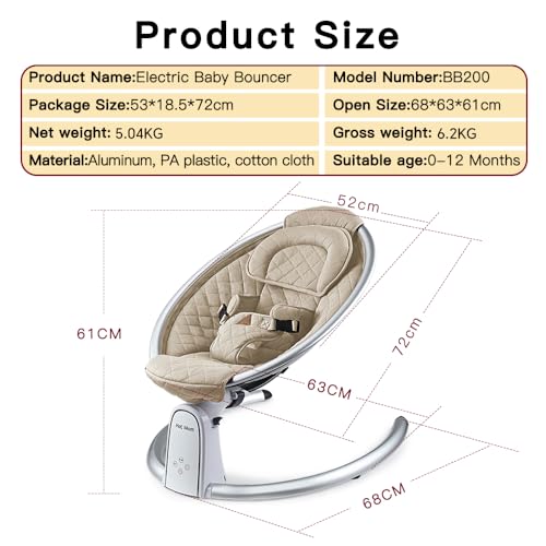 Hot Mom Upgrade Cotton Electric Baby Bouncer for Infant,Bluetooth Baby Swing Enabled Automatic, Baby Rocker Inset Music Speaker, Baby Chair Intelligent Timing & LED Touch Screen (sand1)