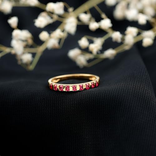 Rosec Jewels Ruby Eternity Band Ring for Women, AAA Quality, Certified Ruby Stackable Anniversary Ring, 14K Yellow Gold, Size:US 6.00