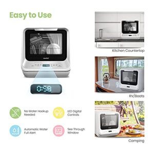 COMFEE' Countertop Dishwasher, Portable Dishwasher with 5L Built-in Water Tank, No Hookup Needed, 6 Programs, 360° Dual Spray, 192℉ Steam& Air-Dry Function, Mini Dishwasher for Apartments& RVs, White