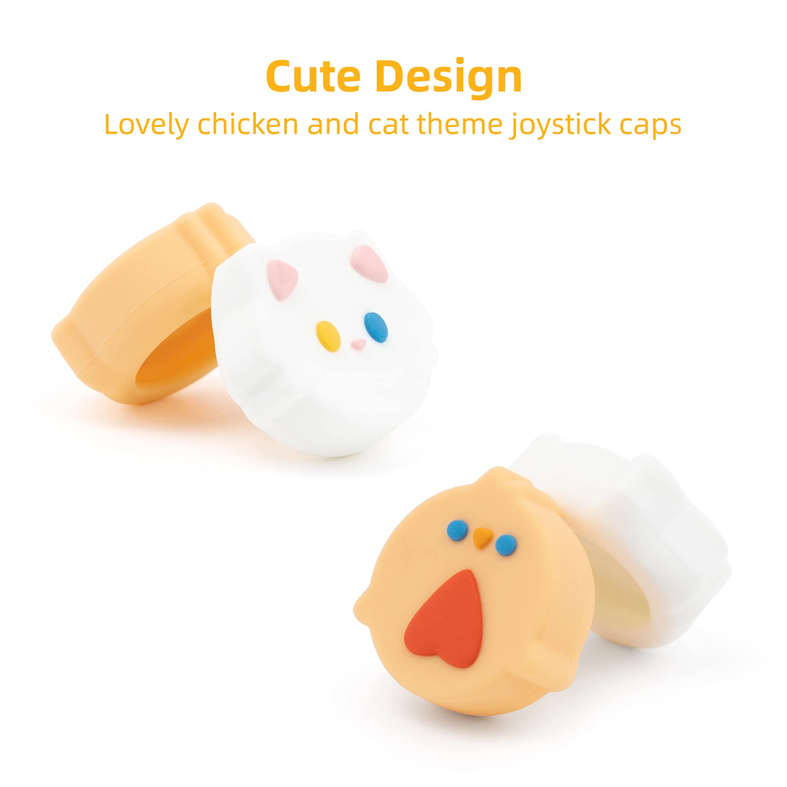 GeekShare 4PCS Cute Animal Theme Thumb Grip Caps,Soft Silicone Joystick Cover Compatible with Nintendo Switch/OLED/Switch Lite - Chicken & Cat